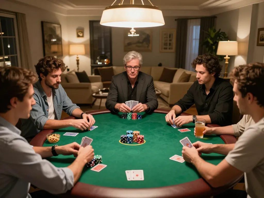 Players enjoying a thrilling poker night at home using 33win com strategy.