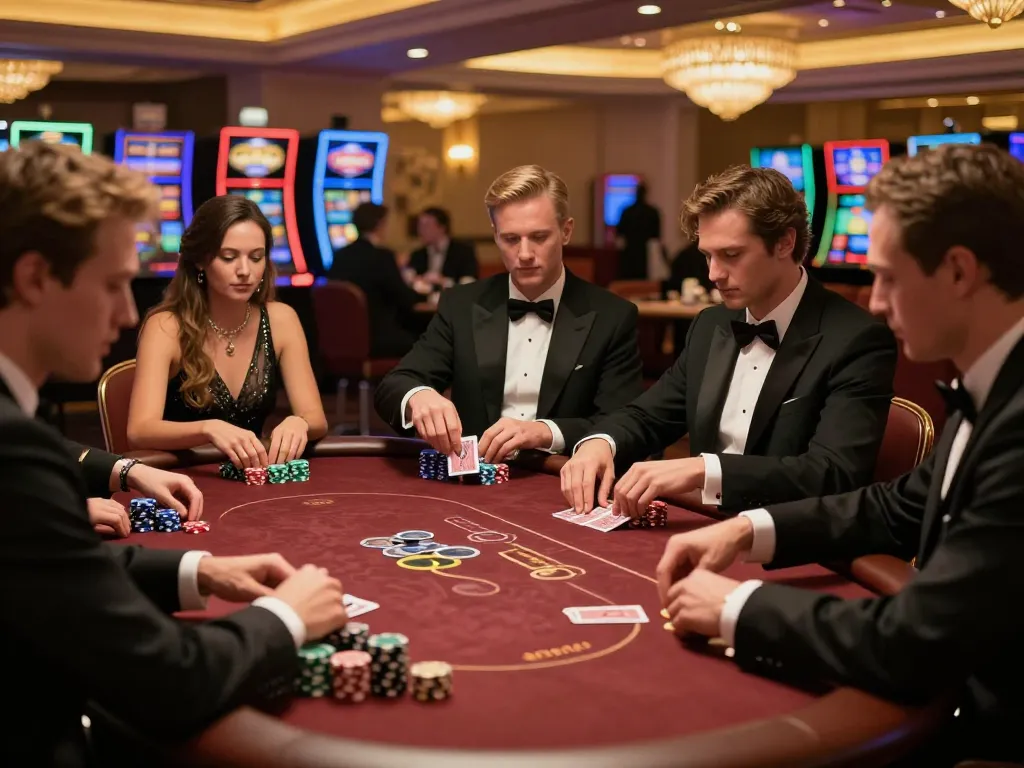 Engaged players enjoying high-stakes poker at DW8, showcasing strategic gameplay and upscale casino atmosphere.