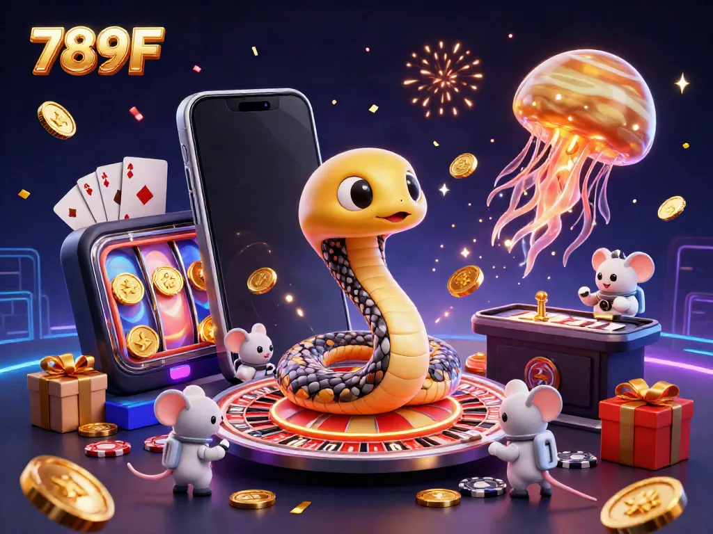 Join the excitement at 789F with a vibrant illustration of cosmic gameplay, from roulette rings to astronaut mice.