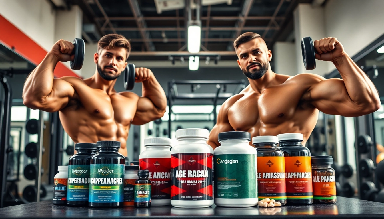 Showcase of Canadian anabolics with professional athletes in a vibrant gym.
