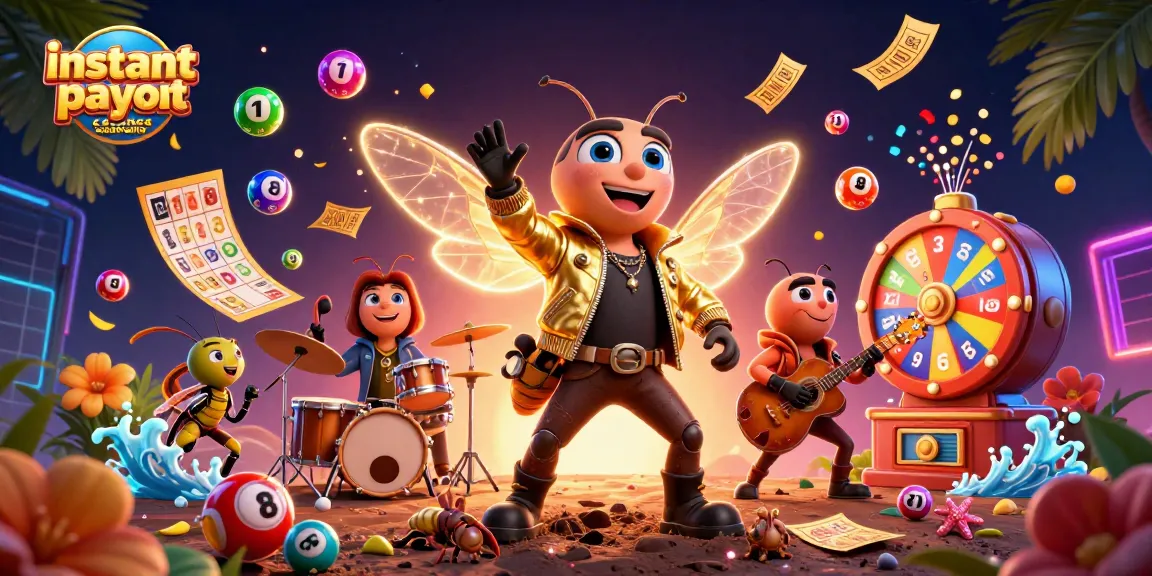 Vibrant scene featuring characters celebrating at instant payout casinos Australia with dynamic lottery elements