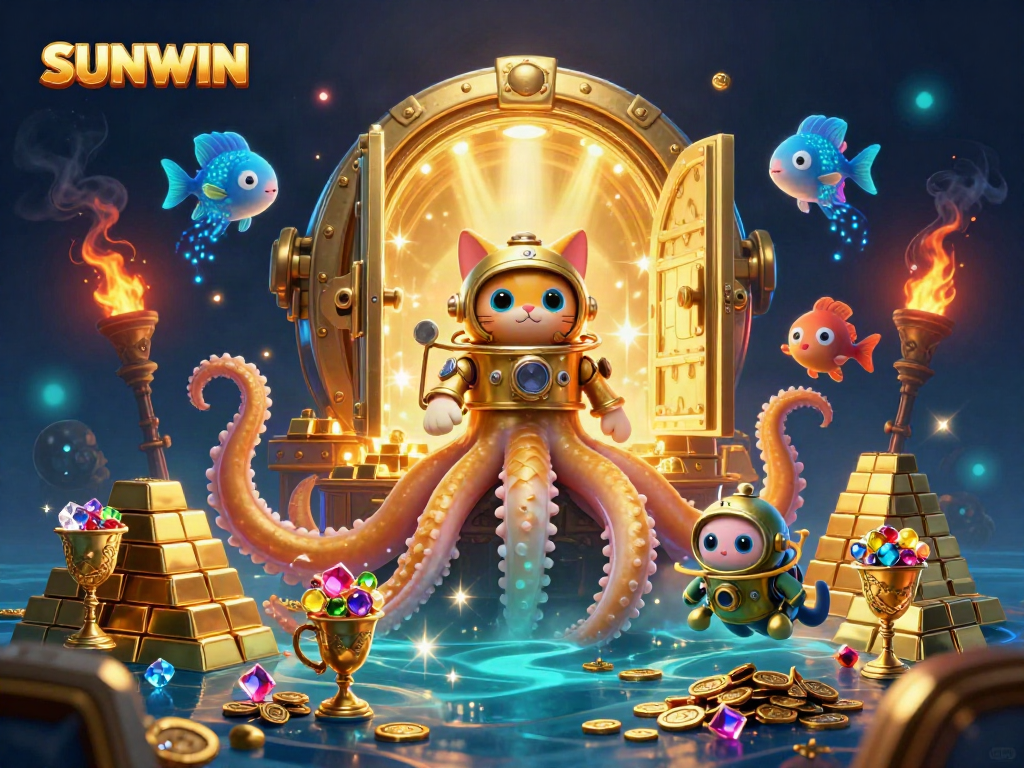 Experience the thrill of SUNWIN as mythical creatures and treasures collide in this vibrant casino scene.
