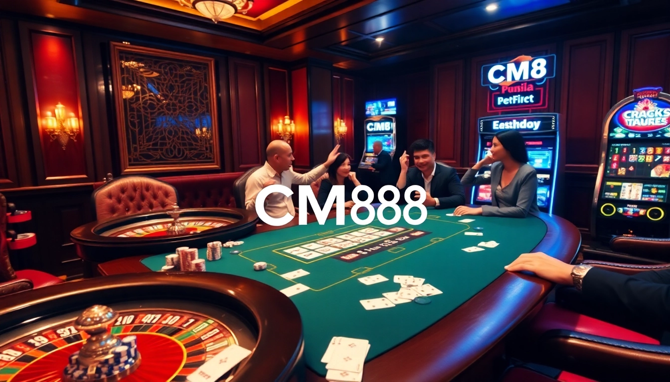 CM88 vibrant casino environment featuring poker, roulette, and exciting betting action