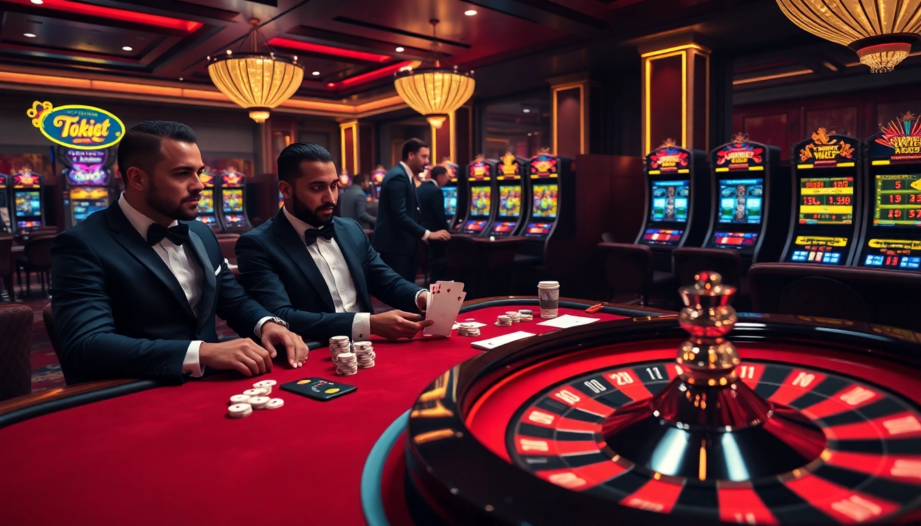 Engage in thrilling games at https://79king.hiphop/ with luxurious casino tables and colorful slot machines.
