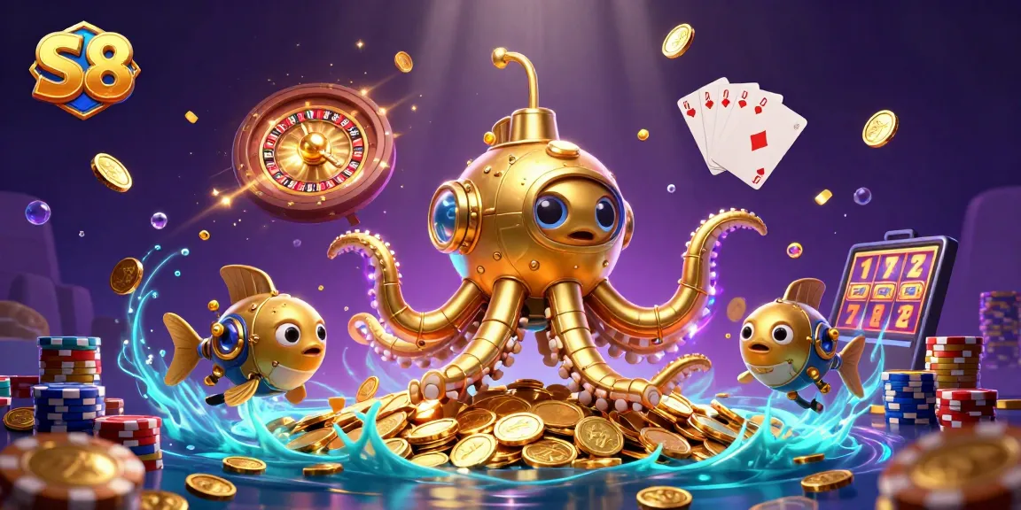 Experience the thrill of S8's virtual casino with a vibrant underwater treasure scene featuring golden kraken.