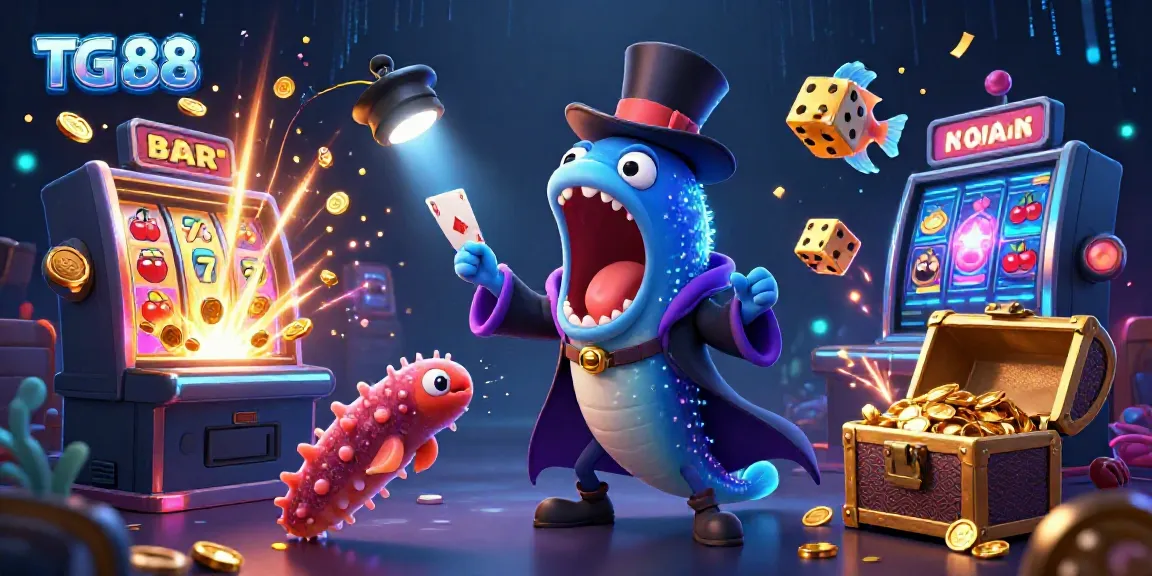 Experience the magic of TG 88 as unique sea creatures perform thrilling casino card tricks in a vibrant underwater scene.