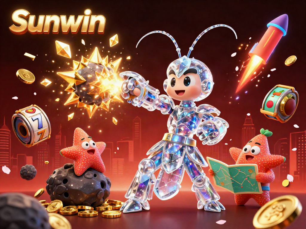 Experience the excitement of Sunwin with a galactic samurai and slot elements in an vibrant illustration.