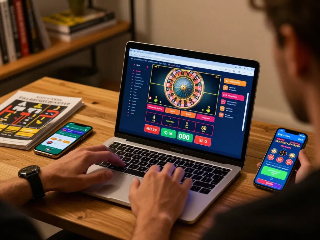 Engaging online gambling session showcasing Co88 strategy on a laptop with colorful casino games.