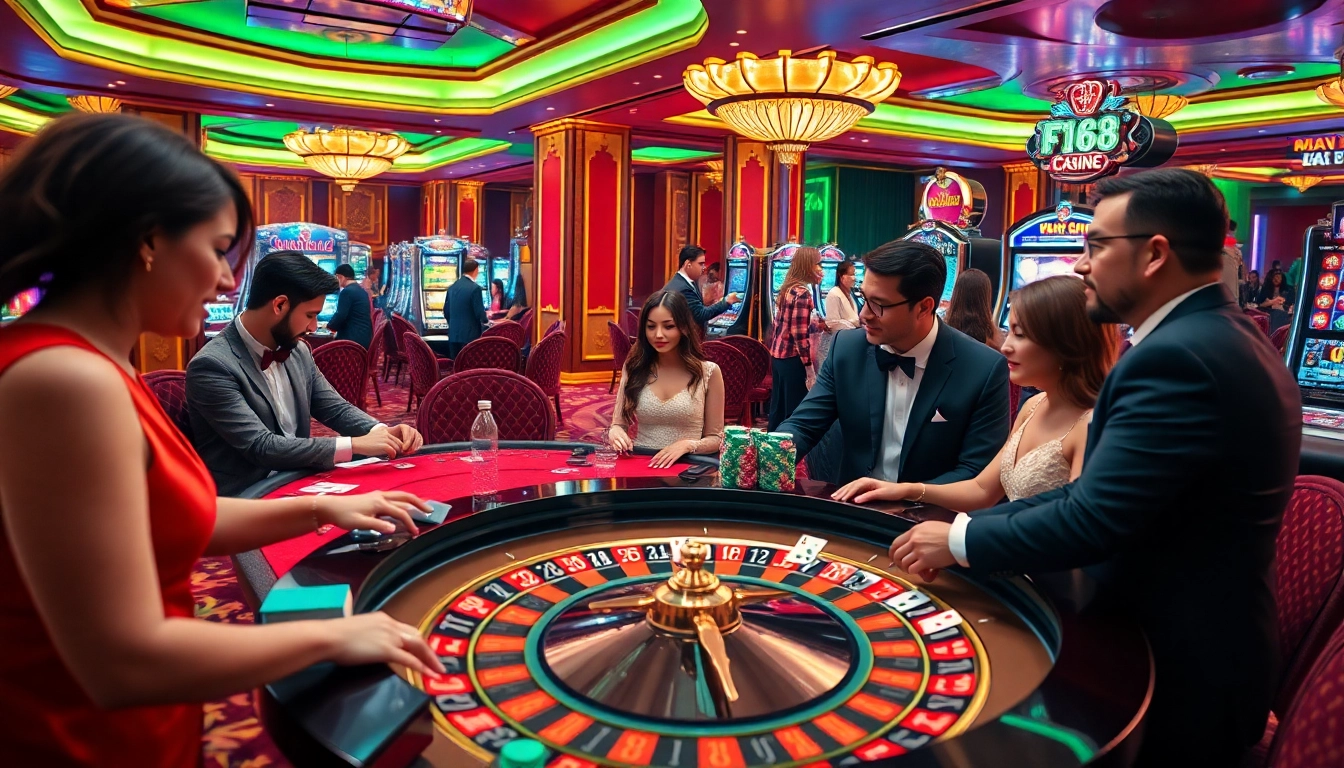 F168 players enjoying intense roulette action with colorful chips and winning moments.