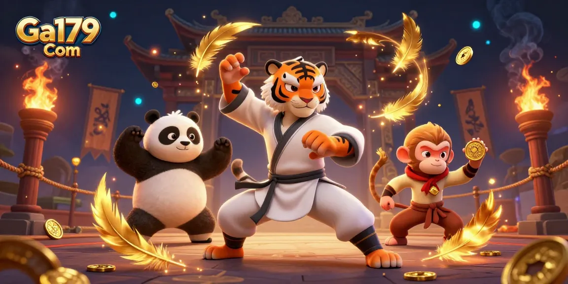 Engage in thrilling cockfighting action at Ga179 Com with animated characters showcasing their skills.