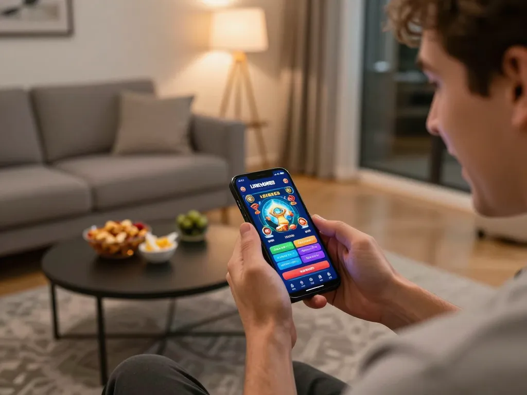 Engaged player using the LINK MAX88 app on a smartphone for online casino gaming.