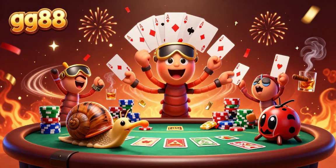 Experience the excitement of gg88 casino with a vibrant scene showcasing a millipede dealer, poker chips, and high-stakes action.