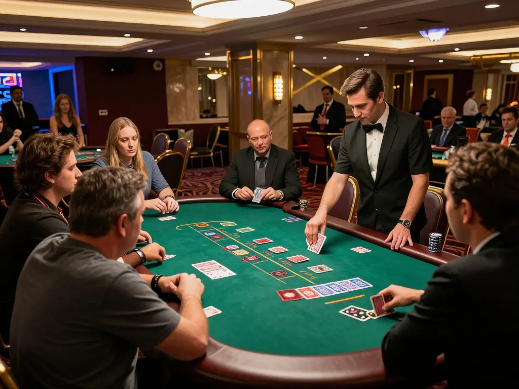 TR88 blackjack game in action with players around the table, dealer revealing cards mid-game