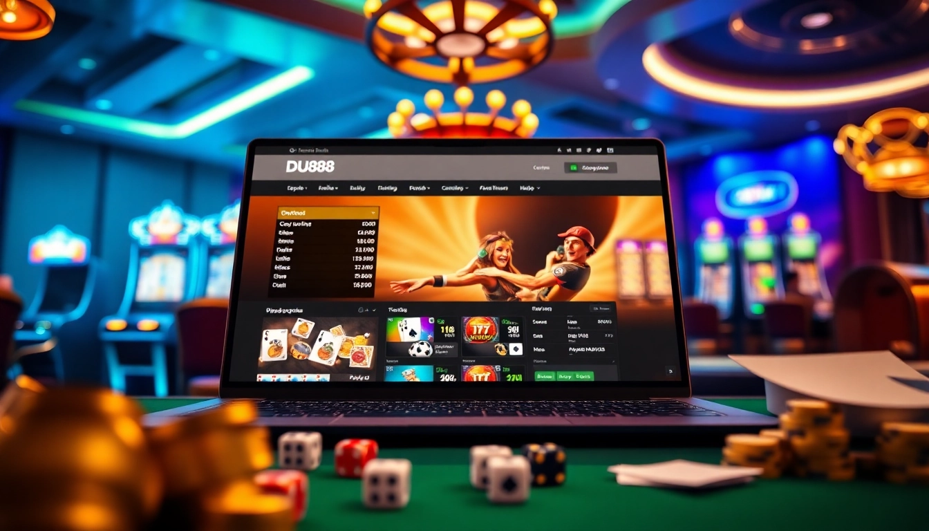 Engage with exciting online gambling at DU88's platform showcasing vibrant casino elements