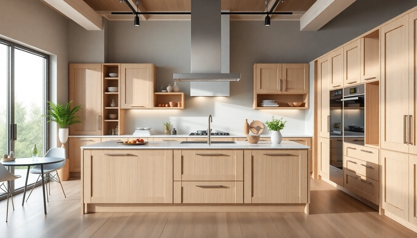 Diverse kitchen displaying premium cabinet brands with elegant design and natural lighting.
