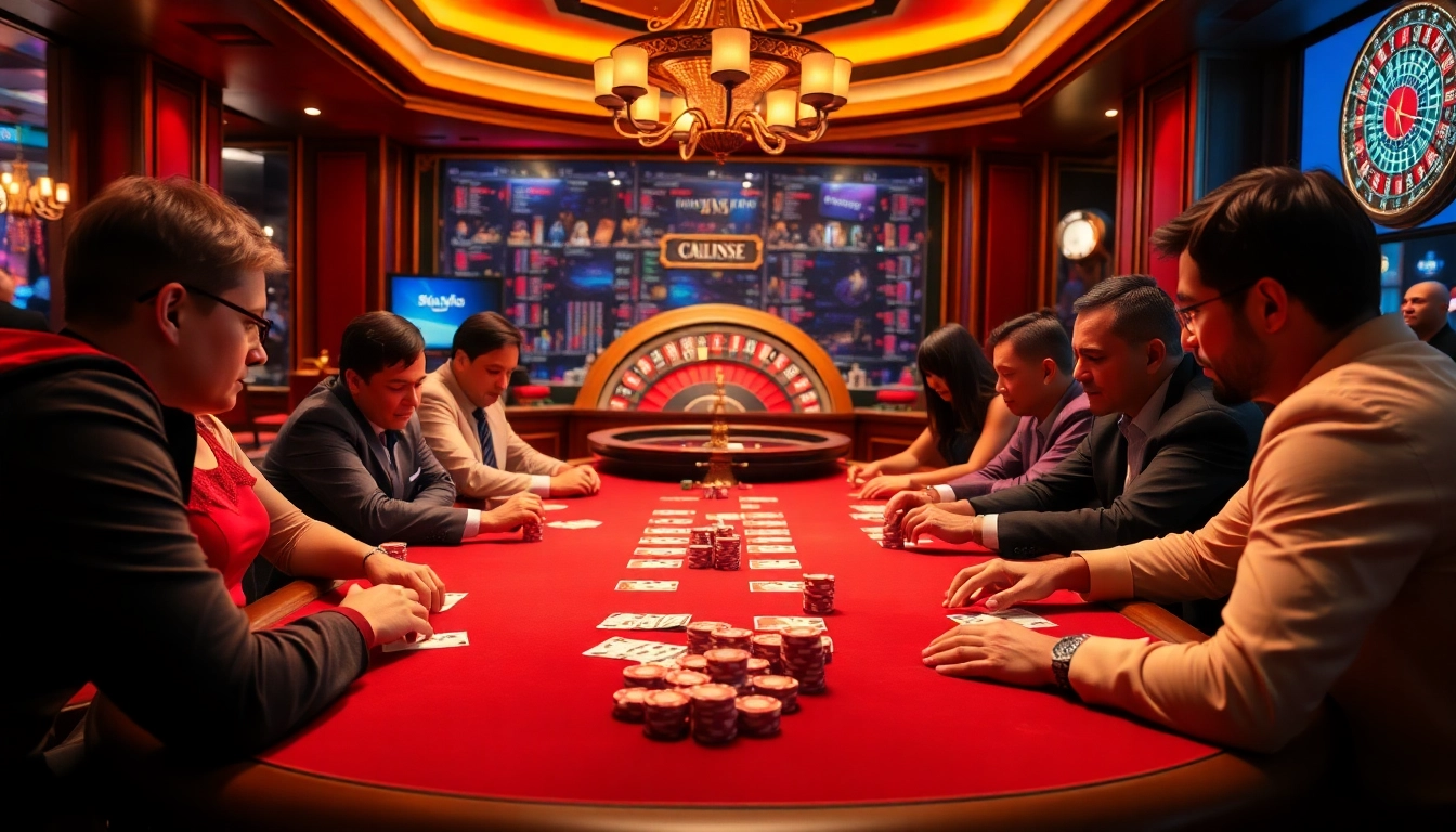 Experience the thrill of gambling at https://sky88sa.com/ with a vibrant poker game scene full of excitement.