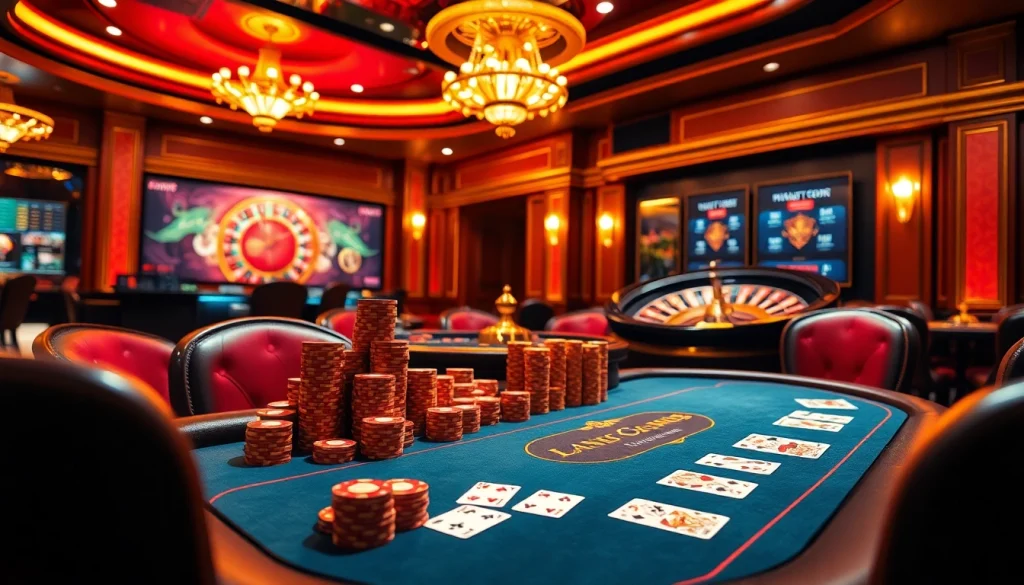 A dynamic poker game in a luxurious casino featuring chips and cards from https://zing88.design/.