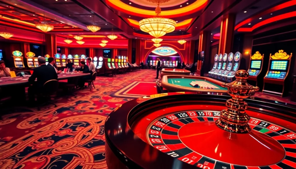 Engaging scene of players enjoying gambling at lu88 casino tables with roulette and poker.