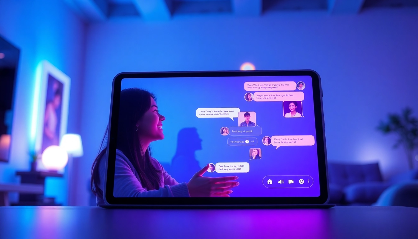 A user interacting joyfully with their girlfriend ai in a vibrant digital chat interface.