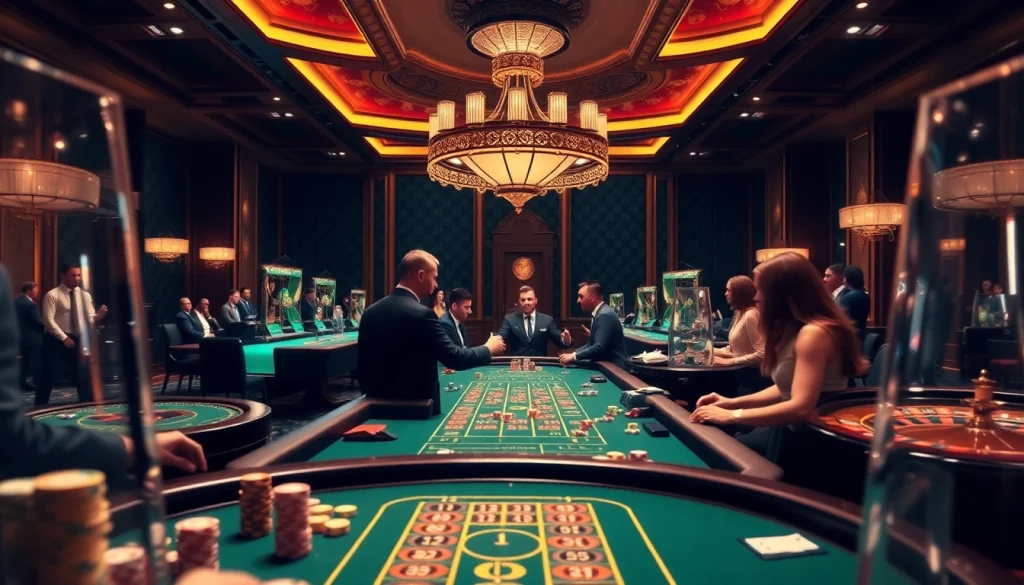 Experience excitement at the AF88 table with professional gamblers and vibrant casino lights.