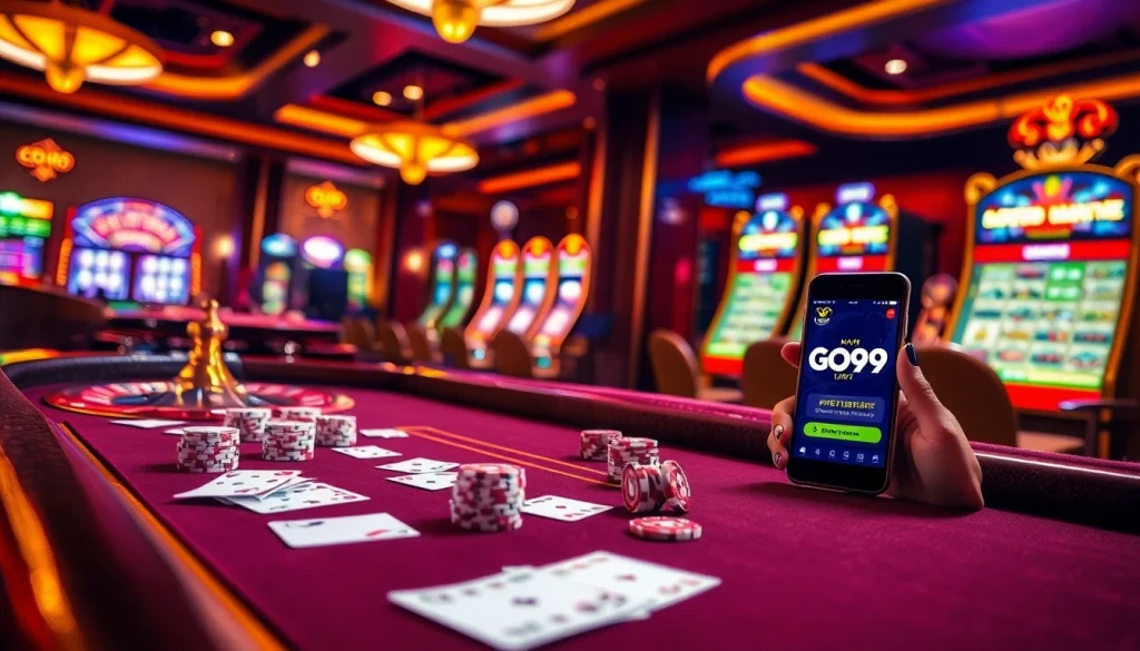 Experience exciting gameplay at GO99 with poker chips and roulette wheel.