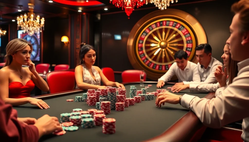 Exciting poker game at 78win.bot with colorful chips and luxurious casino ambiance.