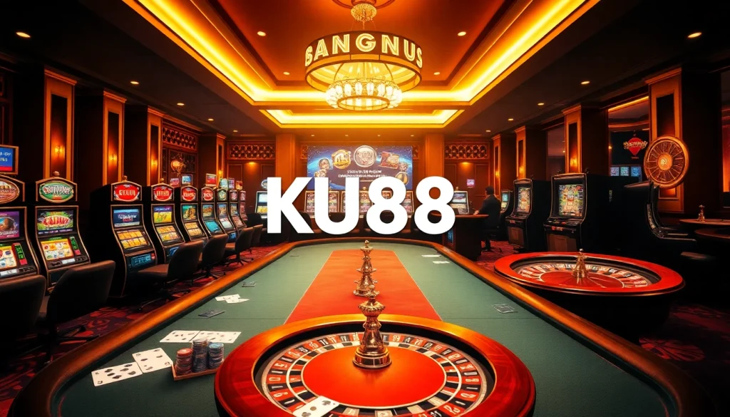 Engaging players at KU88, revealing excitement in a vibrant casino atmosphere.