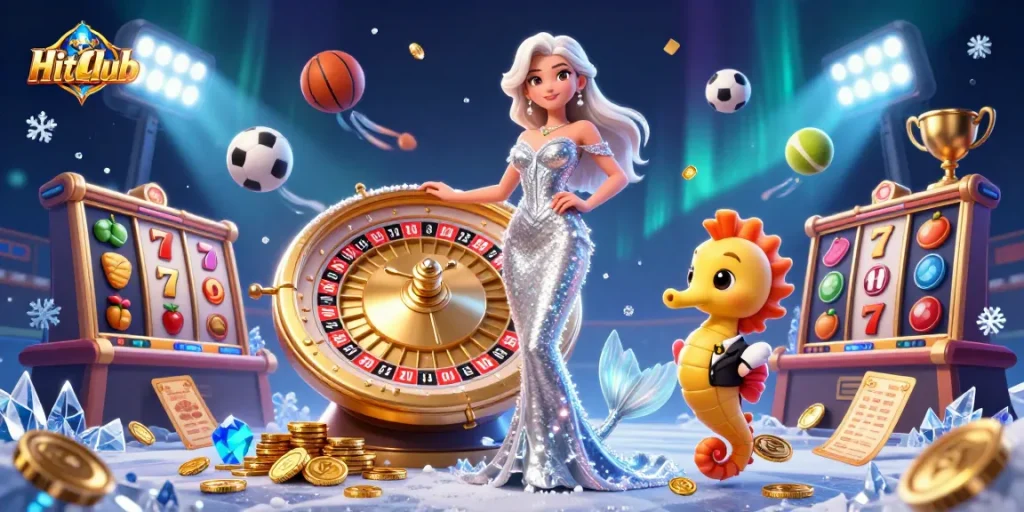 Spin the winning wheels at HitClub with a glamorous scene featuring roulette and vibrant casino elements.