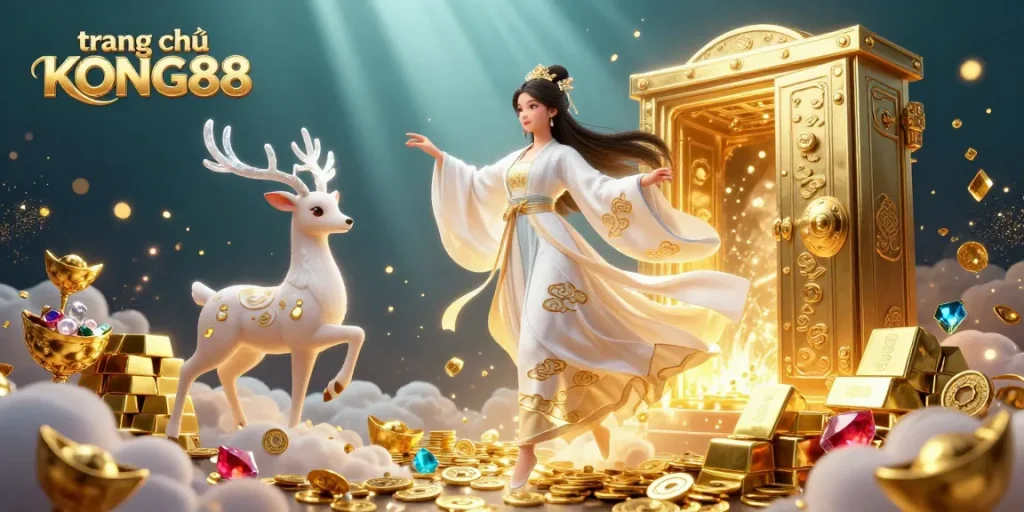 Engage in exciting games on trang chủ KONG88, featuring dazzling visuals and energetic character interactions in a vibrant casino scene.