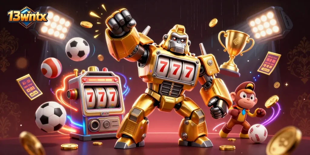 Experience thrilling gameplay at 13wintx featuring golden gorilla mech and dynamic sports action.