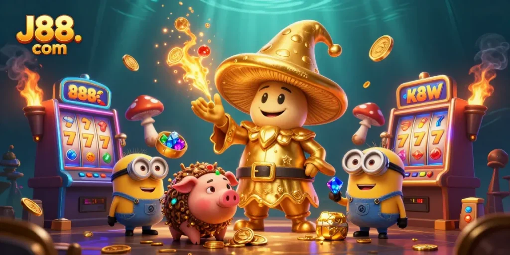 Experience thrilling slots at J88. com with vibrant 3D visuals and dynamic golden treasures.
