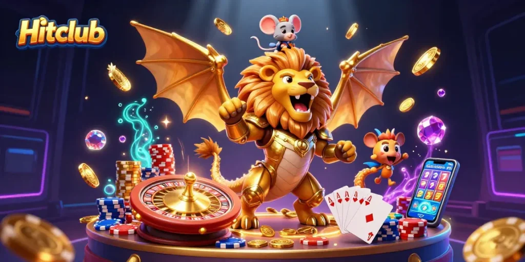 Experience high-stakes gaming at Hitclub with thrilling slot machines and vibrant casino elements.