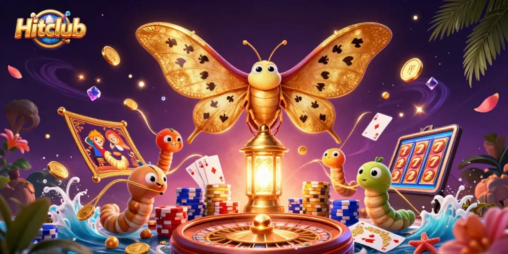 Win big at Hitclub with vibrant 3D casino scenes featuring jackpots, cards, and spinning roulette.
