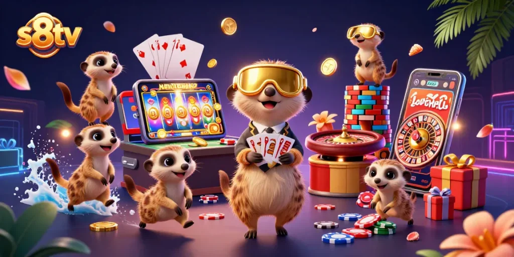 Engage with exciting casino action at s8tv featuring meerkats operating a vibrant gaming environment.