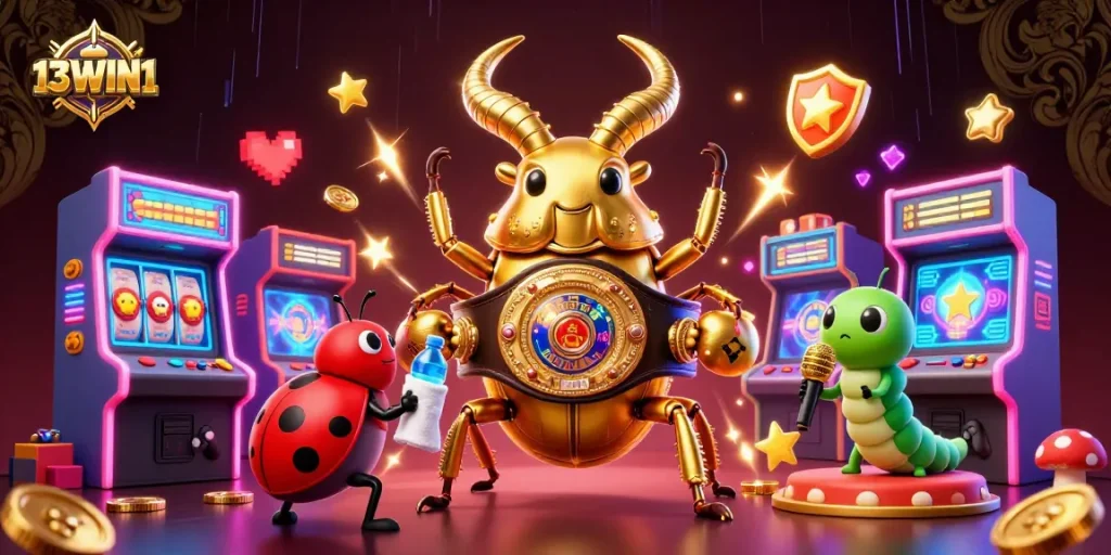 Engage with 13WIN1 by spinning slot reels alongside a boxing beetle champion.