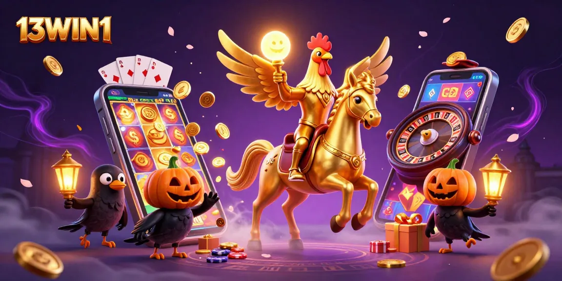 Experience thrilling gaming moments at 13WIN1, featuring a golden rooster and exciting slot games!