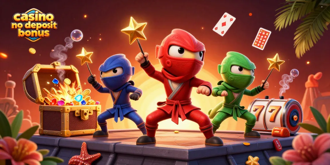 Experience the thrill of casino no deposit bonus with chameleons performing martial arts amidst slot reels and gold!